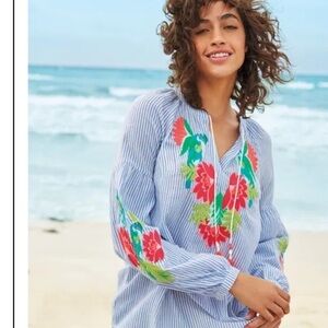 BORDEN.  Maria blue y whiteFloral Embroidered Beach Cover-Up. Size  6